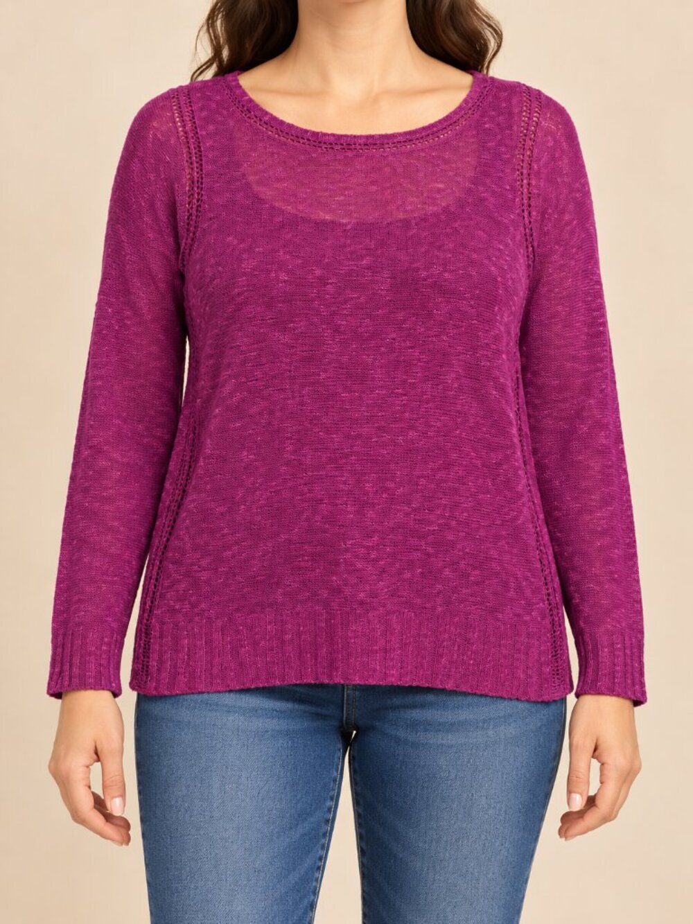 Eileen Fisher Organic Linen Blend Purple Open Knit Sweater Size Large